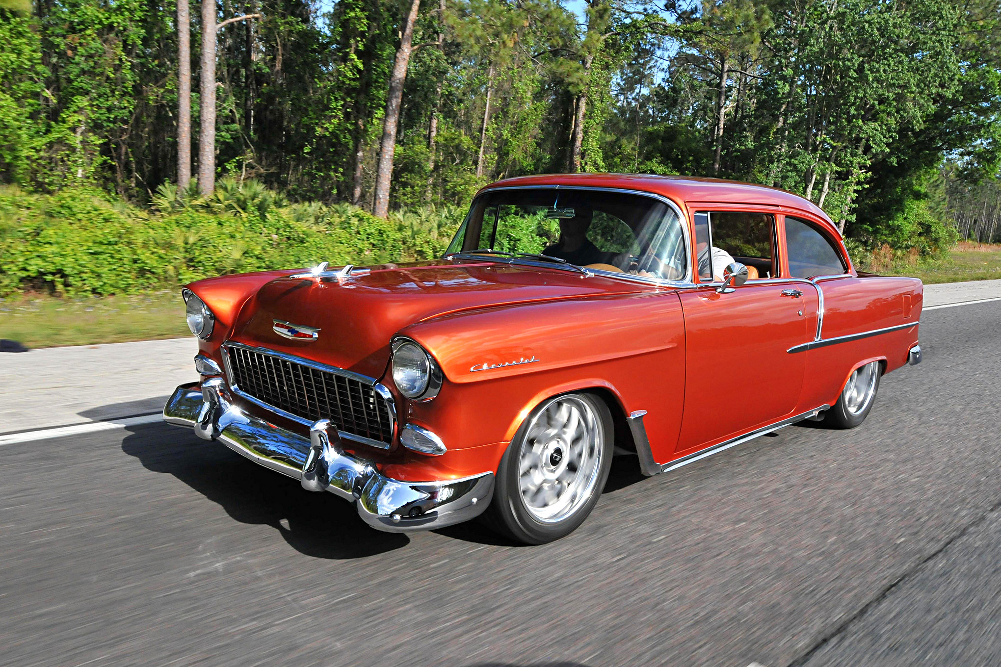 1955 Chevy Bel Air Hard Top Classic Red Vintage Car Framed Wall Decor Picture